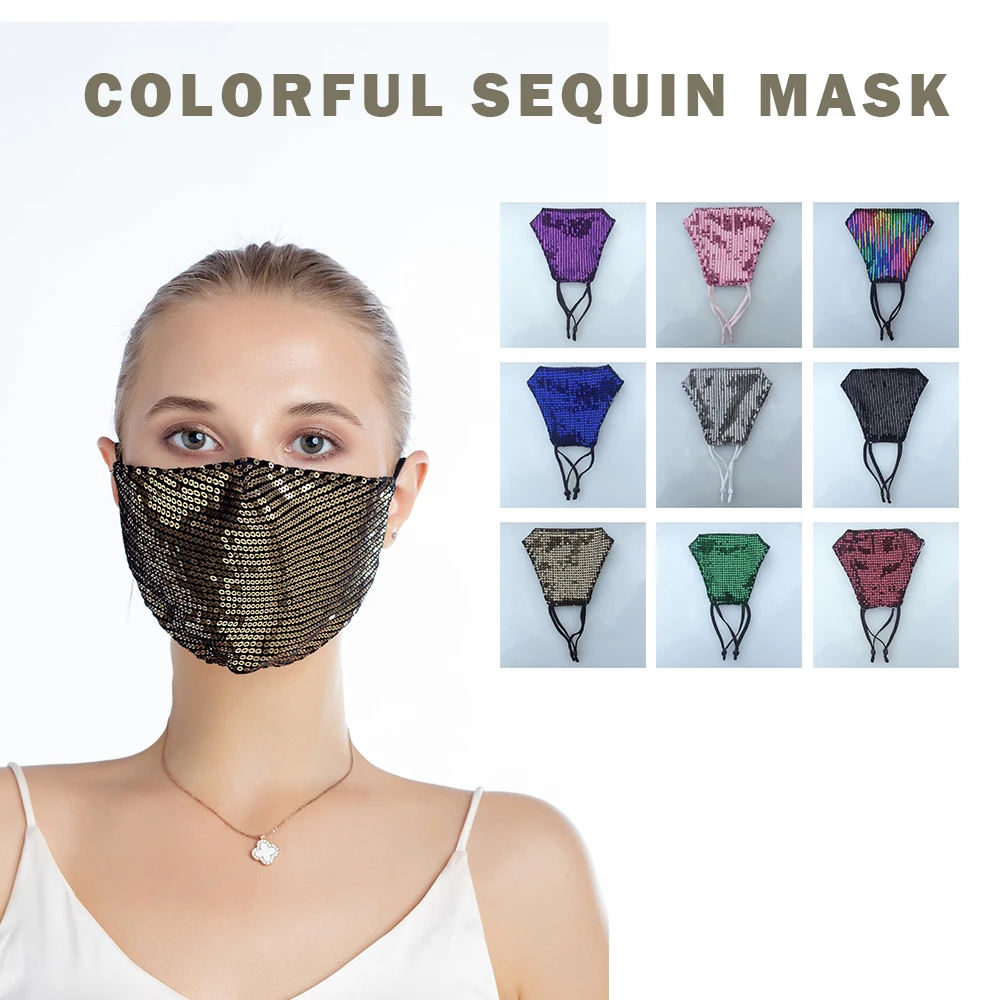 

PM2.5 Anti Dust Outdoor Sport Face Mask Washable Reusable Breathable Masks Mascarilla Fashion Women Sequins Mask Masque