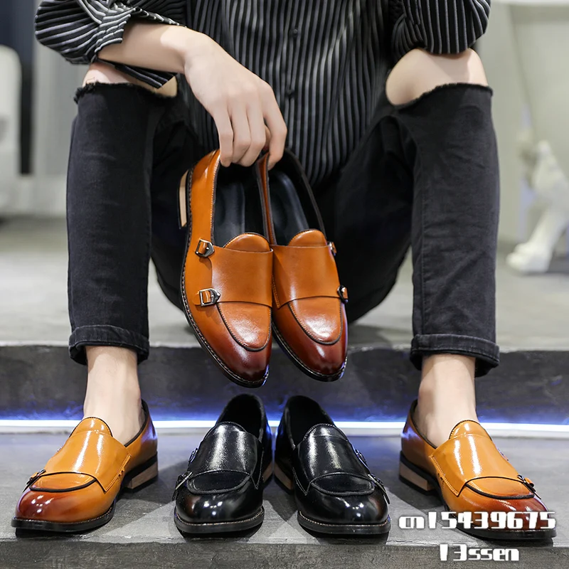 

Italian Style Spring Autumn Men Oxfords Slip-On Casual Buckle Formal Dress Leather Loafers Man Wedding High Quality Shoes