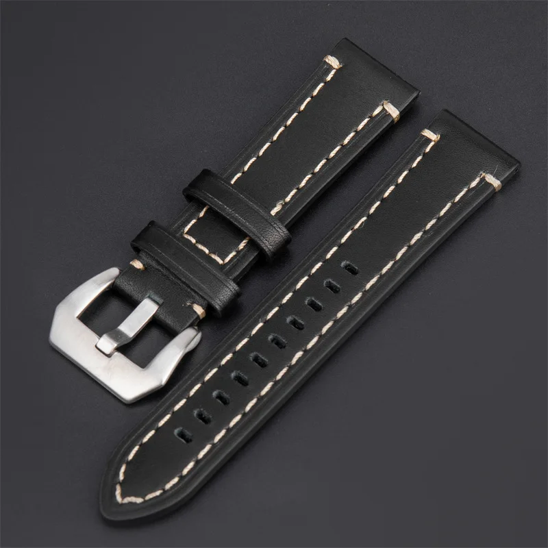 Cow Leather Watch Band 18mm 20mm 22mm 24mm Vintage Watch Strap Silver Buckle Bracelet Accessories for Panerai Fossil Watchband