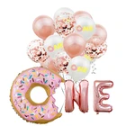 Розовый Золотой пончик, воздушный шар, Пончик, фольга, Фотофон для детей, украшение для вечеринки в честь Дня Рождения, товары для первого года рождения
