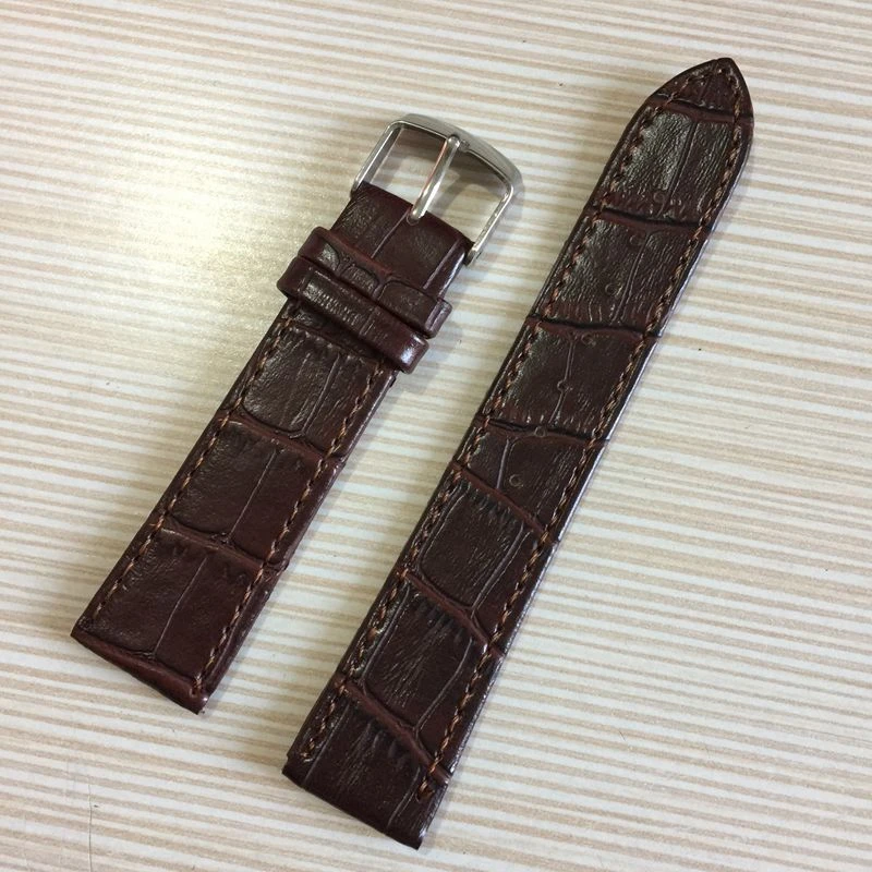 

Cheaper Price Crocodile Pattern Bamboo grain Leather watch band Dark Brown 20mm
