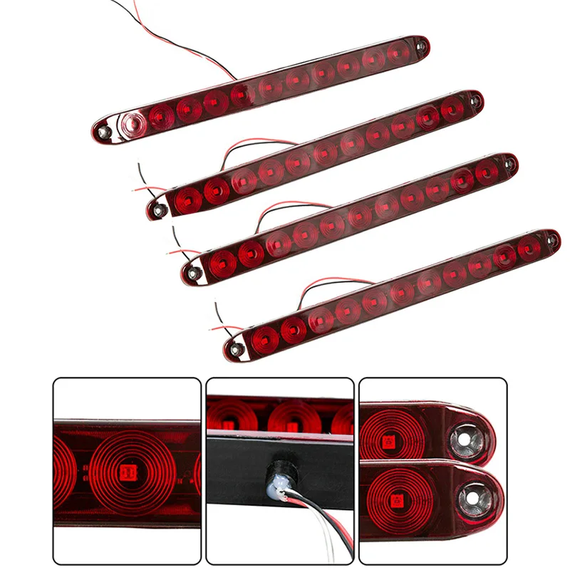 

4Pcs Red 11 LED Stop Brake Turn Tail Truck Trailer Car Submersible Light Bar