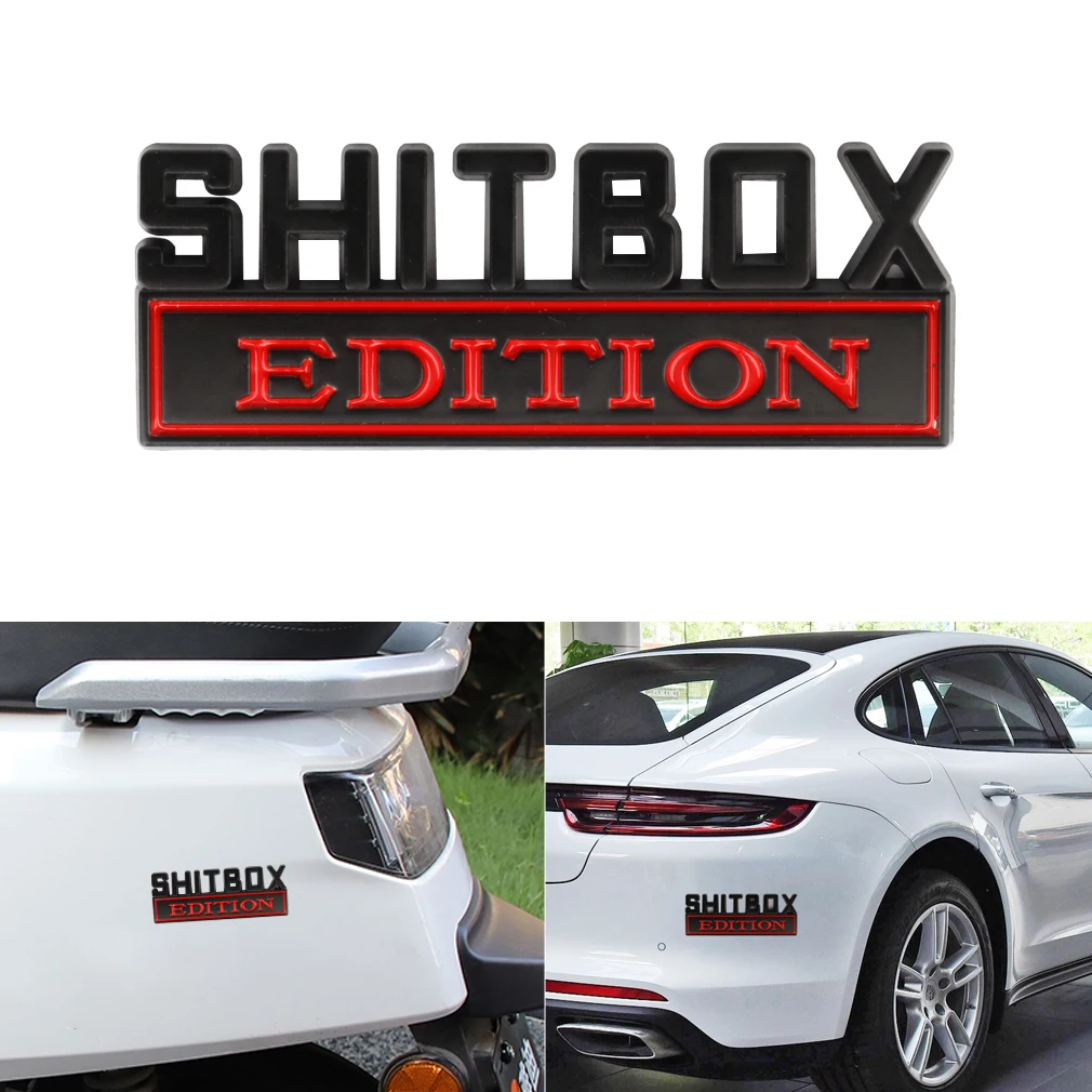 1X 3D ABS Emblem SHITBOX Edition Badge Hillbilly Car Tail Side Sticker For VW Golf 4 Ford Focus 3 Toyota Auris Seat Exeo Bmw E46