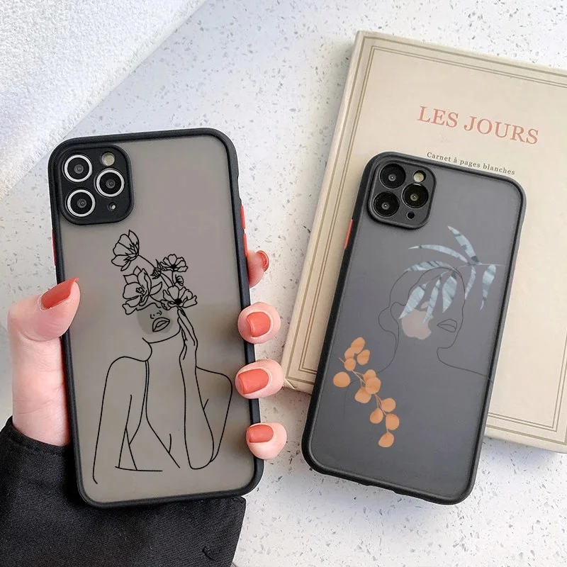 Art Line Painting Phone Case For iPhone 7 8 Plus 13 11 14 Pro Max Clear Luxury Portrait Coque For iPhone 12 13 Mini XS Max XR X 