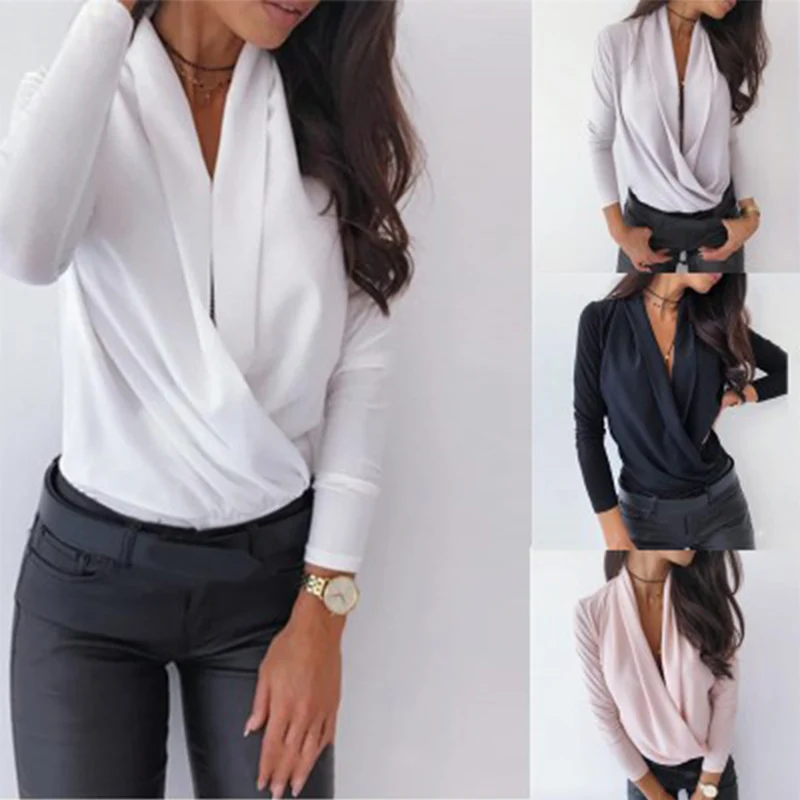 

traf za autumn sexy long-sleeved solid color deep V-neck blouse shirt women рубашка женская Рубашки Блузки топ blusas trf zaraes
