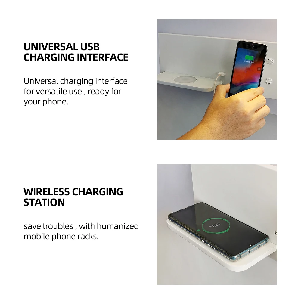 

Led bedroom wall lamp with wireless charger mobile phone bedside bedroom modern reading Pavilion building USB charging wall lamp