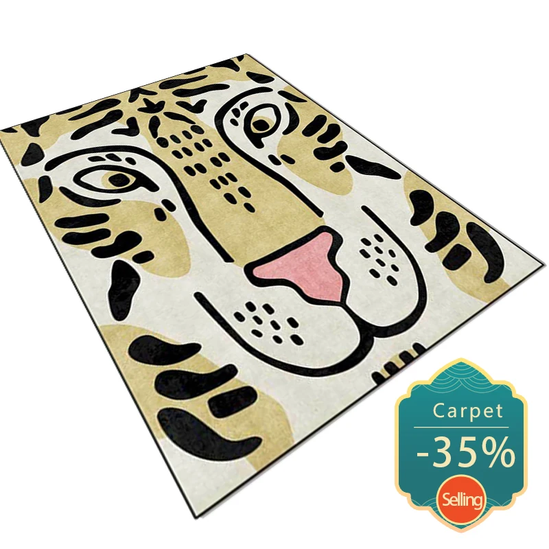 

Madream Cute Area Rug Cartoon Tiger Head Decor Children Carpet Fashion Modern Home Bedroom Yellow Blue Rug Bedside Floor Mat New