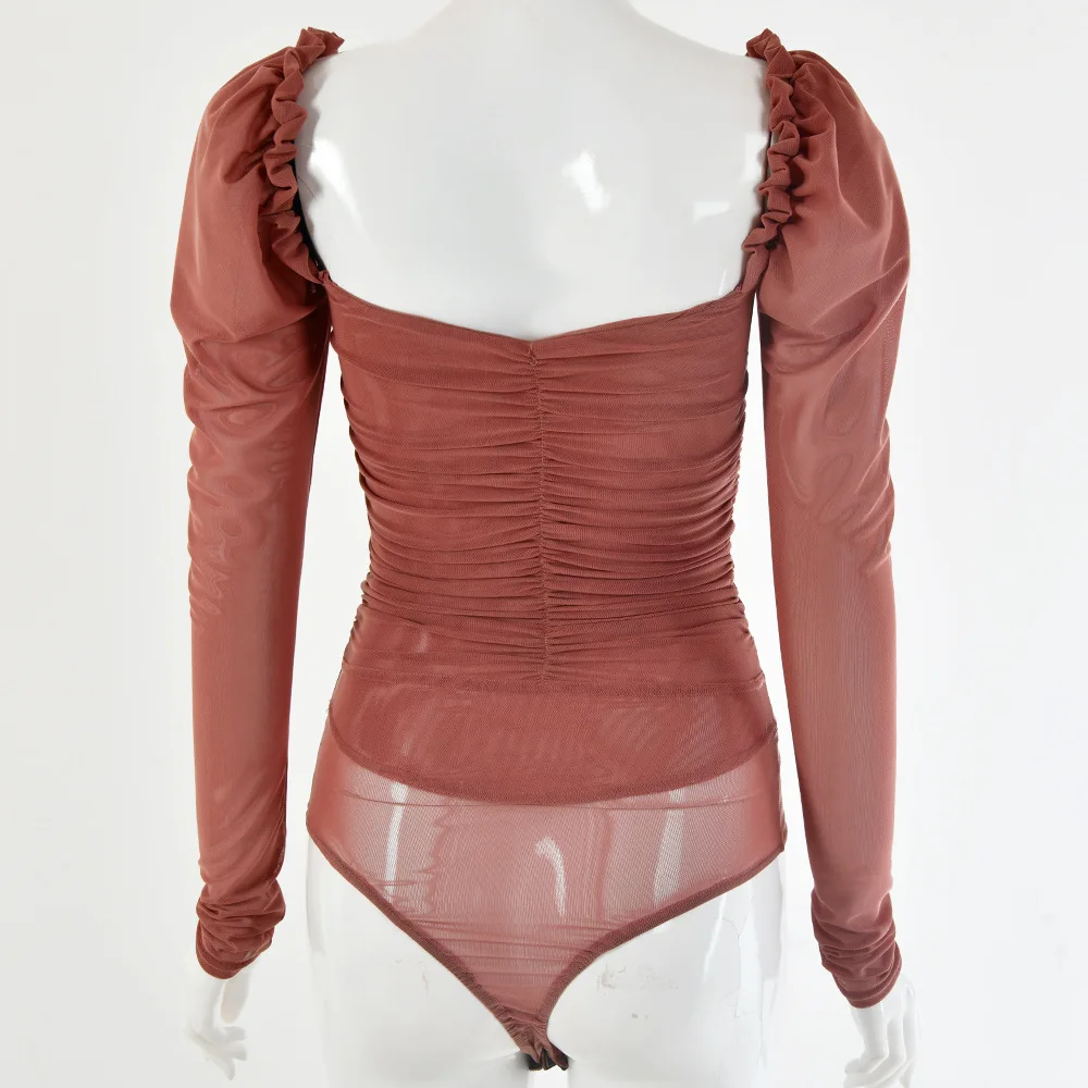 Женское Сетчатое боди с длинным рукавом Forefair Клубное облегающее квадратным