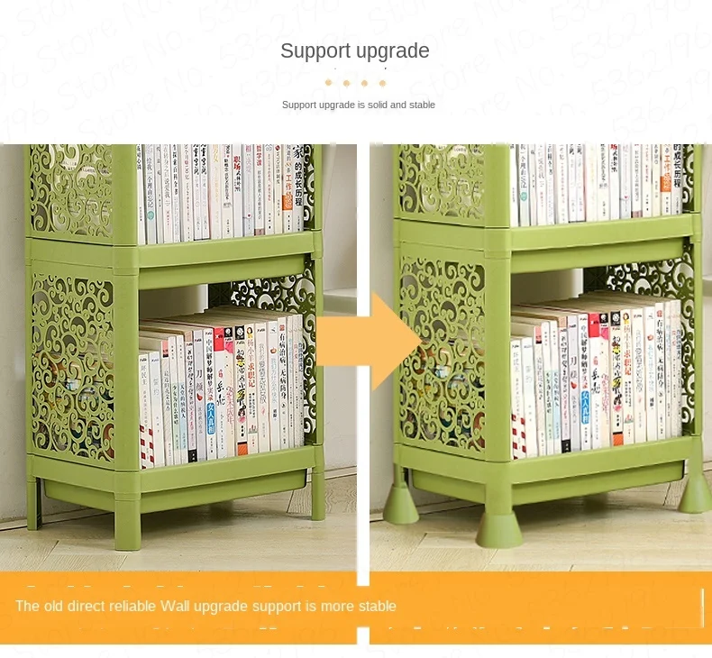 

PP reinforced material simple plastic bookshelf strong load-bearing Toy storage rack National style carved floor multi-layer