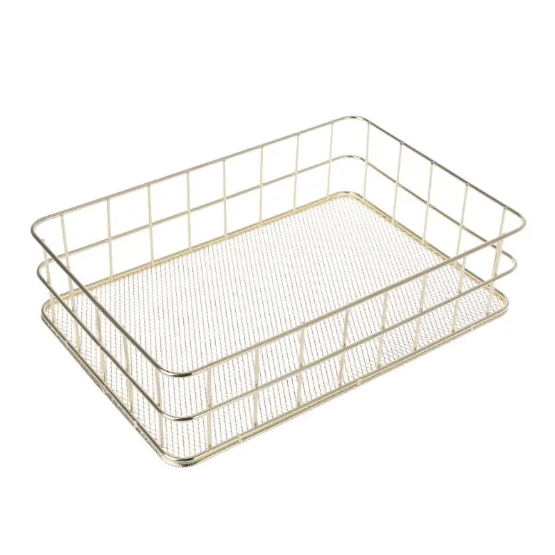 

Modern Metal Storage Basket Wire Mesh Crate Container Kitchen Office Bathroom Shelves Makeup Desk Organizer 85LA