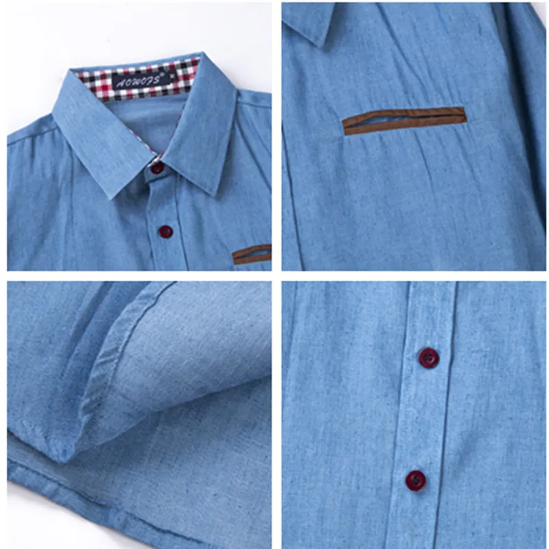 Облегающая Мужская джинсовая рубашка в Корейском стиле синяя Повседневная