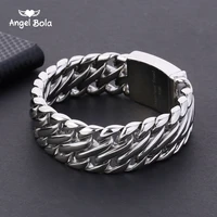 buddha bracelet with logo double curb cuban chain bracelet mens 316l stainless steel wristband bangle silver color tone 23mm
