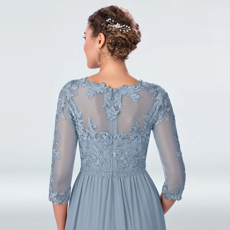 

Elegant Mother of The Bride Dresses O-neck Three Quarter Long Wedding Party Gowns Lace Floor-Length Mother Dresses for Wedding
