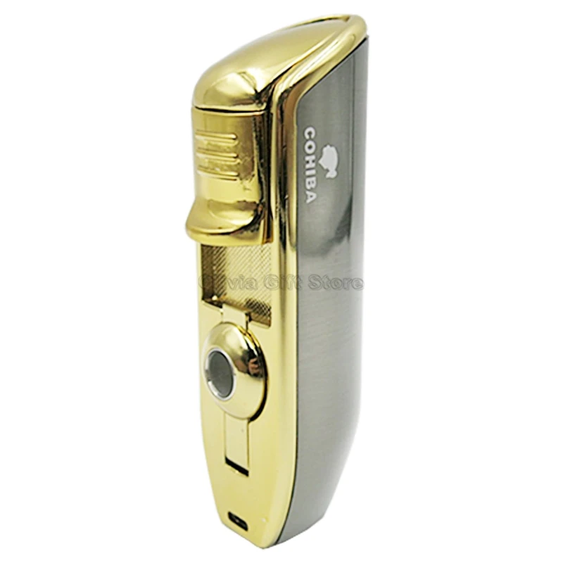 COHIBA металлическая сигарета зажигалка 3 струйный синий фонарь пламя форма змея рот ветрозащитный с удар Подарочная коробка табака курительный инструмент