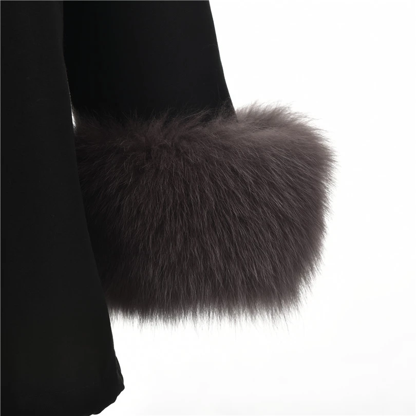 

FURSARCAR Fashion Jacket Real Fur Parka Women Luxury Winter 80 CM Long Coat With Fox Fur Collar And Cuff Casual Warm Fur Parka