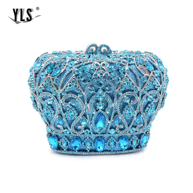 light blue YLS, новинка, женские вечерние кошельки в форме золотой короны с бриллиантами, женские роскошные вечерние клатчи знаменитостей, свадебные клатчи - Цвет: light blue