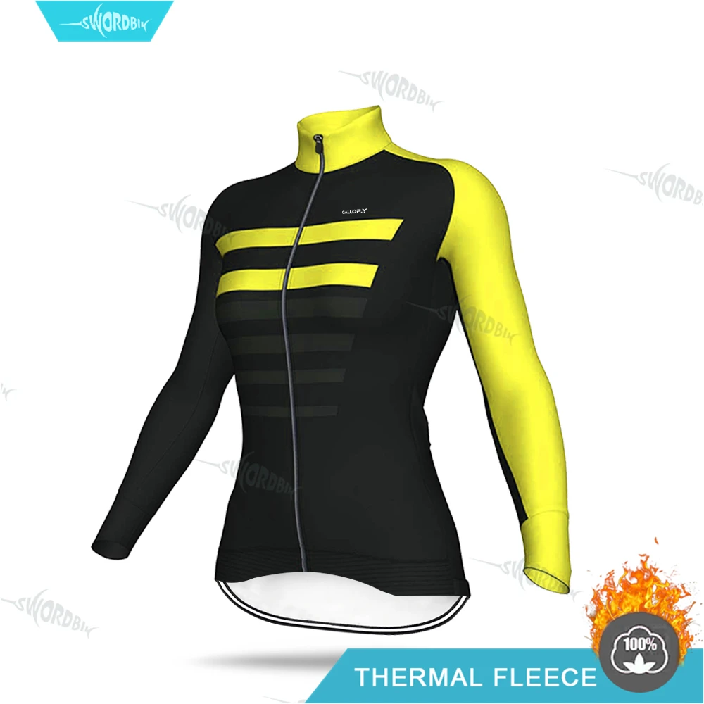 Однотонная женская зимняя велосипедная Джерси Женская Теплая Флисовая одежда с