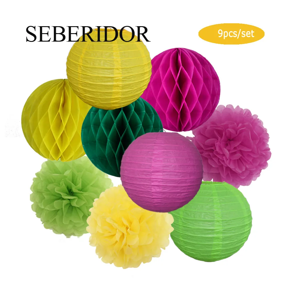 Подвесные бумажные фонари SEBERIDOR, набор из 9 штук