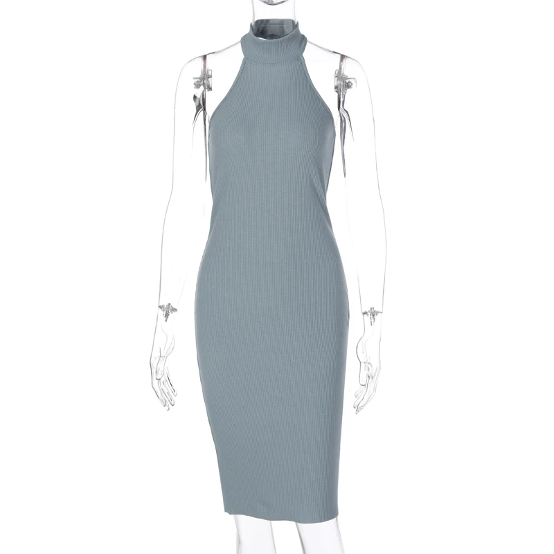 

Fashion Sexy Halter Backless Bodycon Slim Dress Sleeveless Solid Color Clothes for Women Ladies