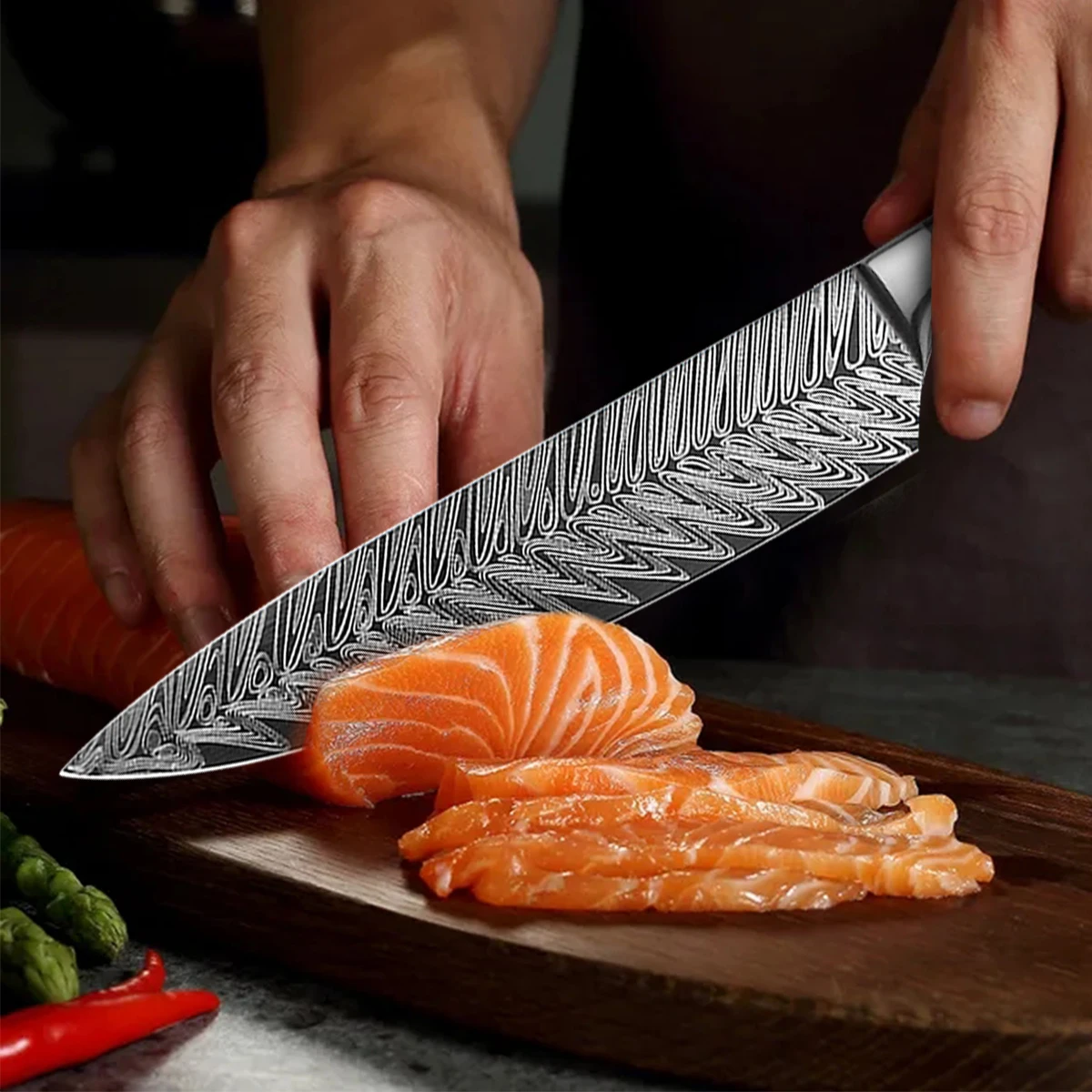 Дамасский кухонный нож шеф-повара японский для суши Twosun лосося сашими овощей