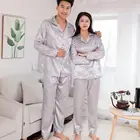 Шелковый Атласный пижамный комплект для мужчин, модная одежда для сна, однотонный костюм для пар с длинным рукавом, костюм для влюбленных, Ночной костюм для мужчин и женщин, повседневная домашняя одежда