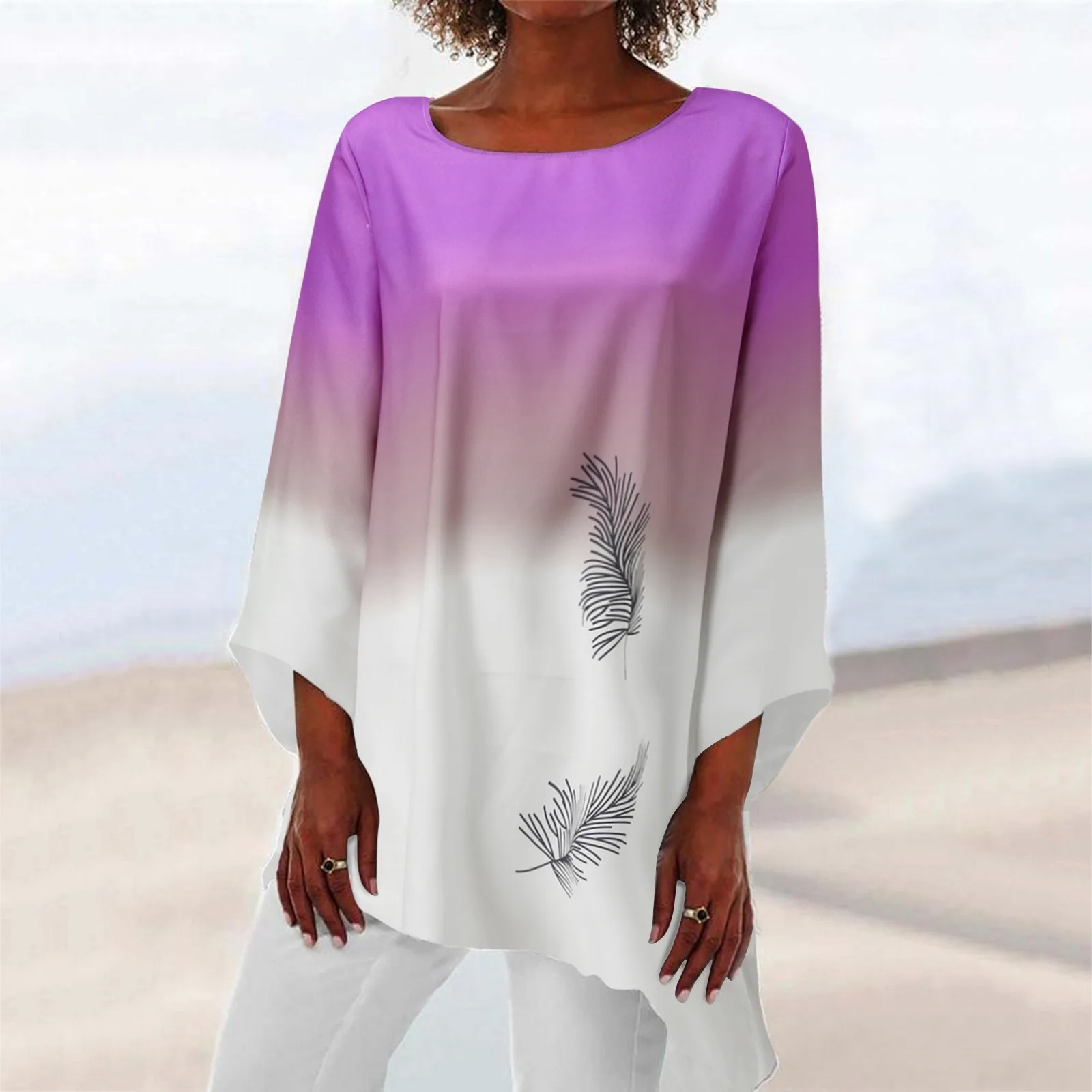 Женский пуловер с асимметричным подолом Повседневный градиентной талией и