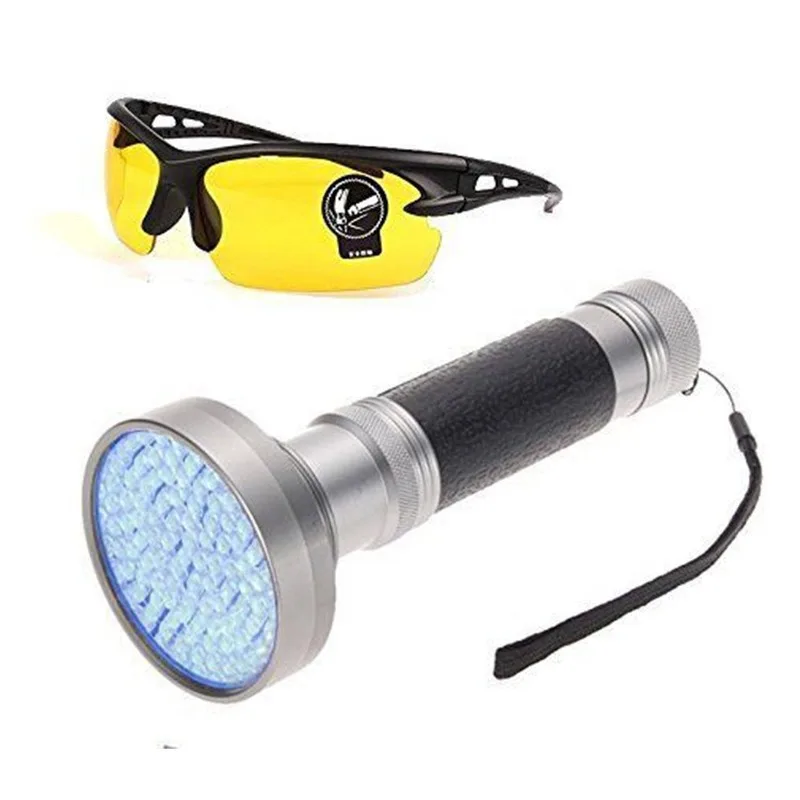 

Ультрафиолетовый фонарик для обнаружения протечки животных, уличный фонарь для кемпинга, 100 светодиодов, 395 нм, с питанием от батарейки АА