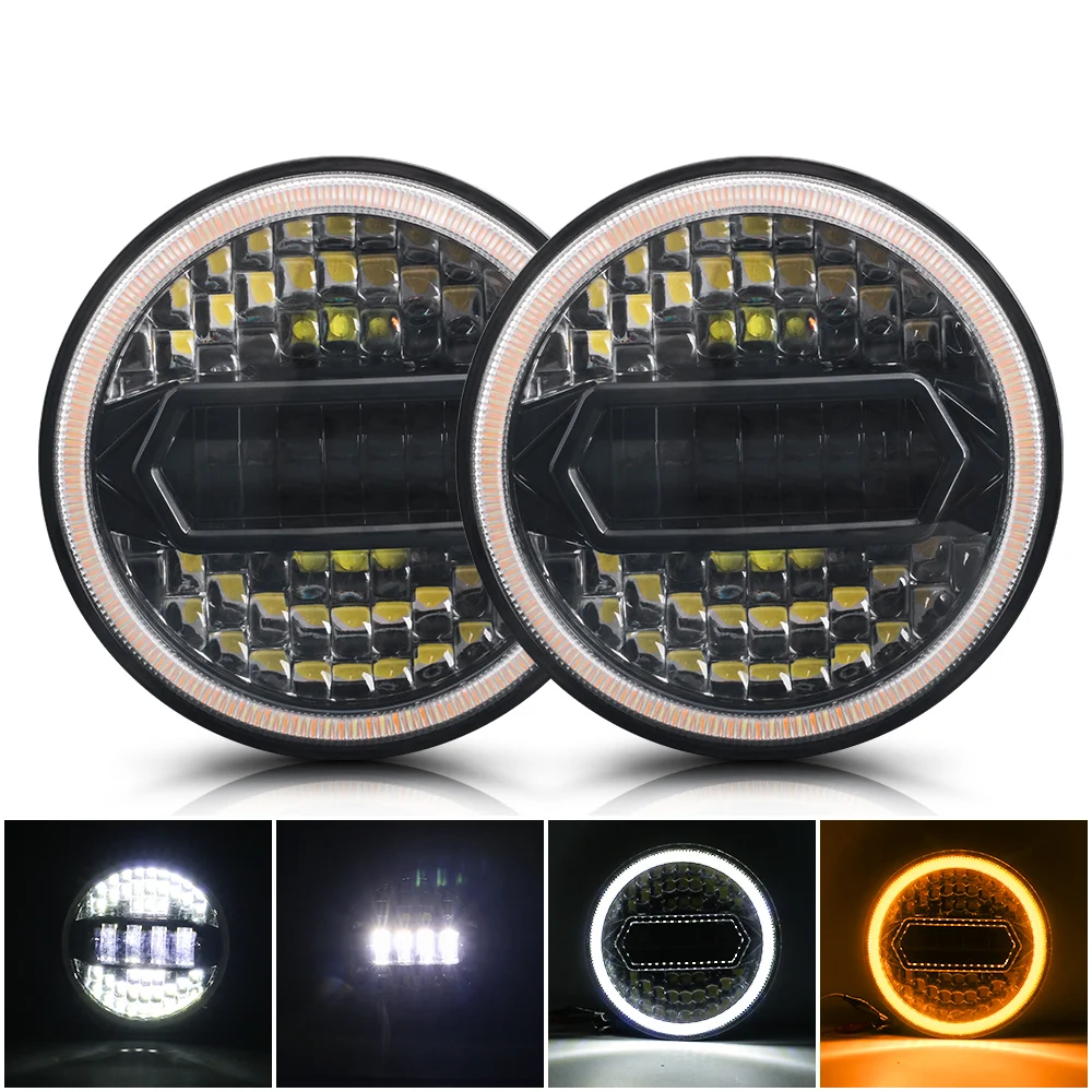 

Светодиодные лампы в сборе для фар, 7 дюймов, H4, для мотоциклов, с указателем поворота, для Jeep Suzuki