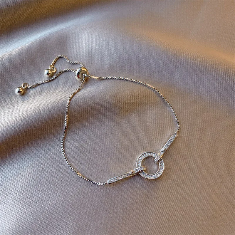 Круглый браслет с подвеской блестящий кристалл корейский стиль для женщин