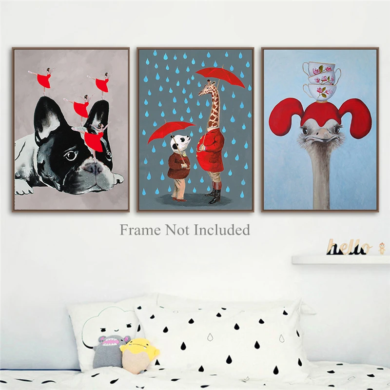 Рисунок бульдог панда Жираф Страус и миска уникальный восхитительный Декор