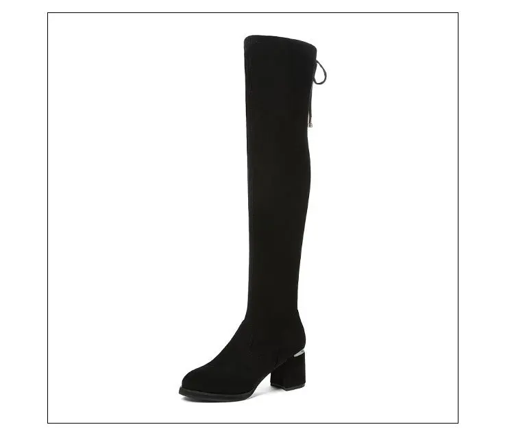 

Autumn and winter new velvet high boots round toe sleeve high heel over the knee high tube thick heel women's boots