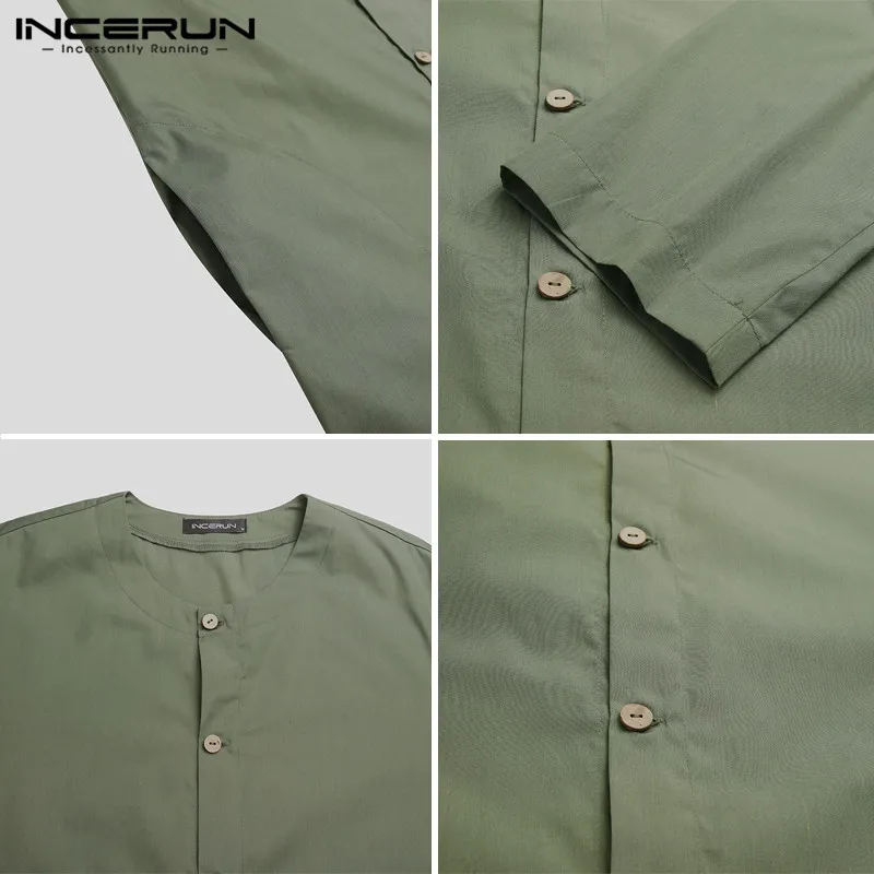 

Islamic Men Muslim Kaftan Arabic Long Sleeve Button Solid Pockets Fashion Abaya Dubai Middle East Men Jubba Thobe Caftan INCERUN