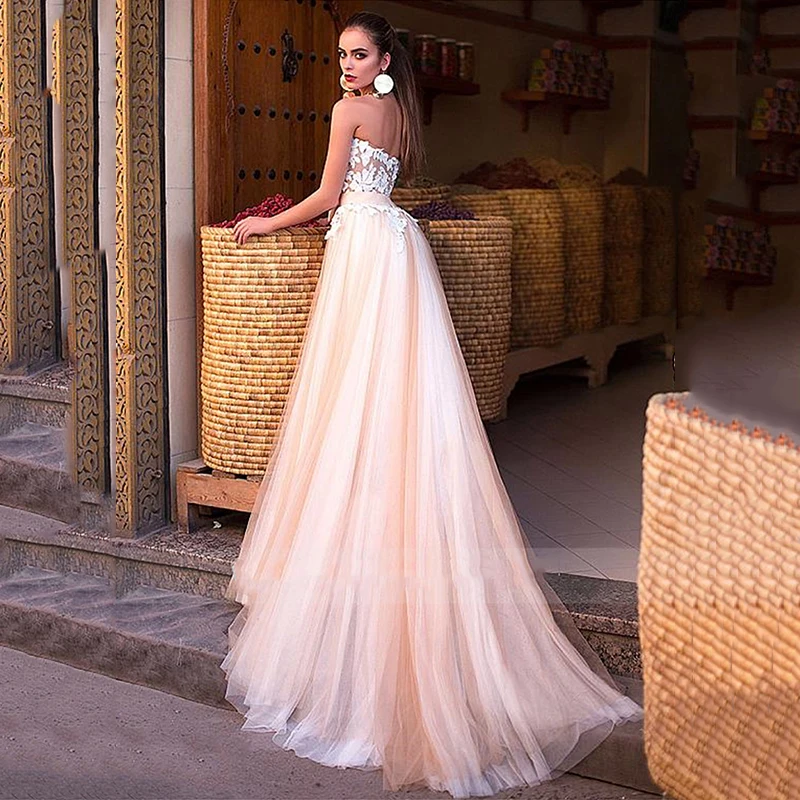 

Hi Shy Bride New simple wedding dress backless sleeveless design chiffon lace bride dresses princess dress plus size tailor-made