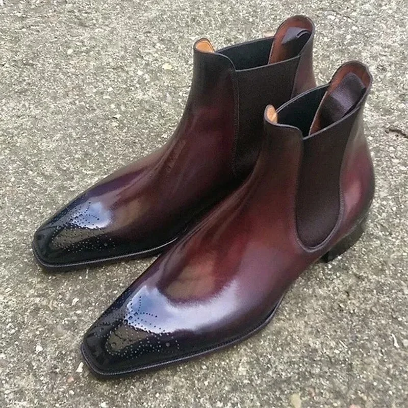 

Men PU Leather Low Heel Loafers Shoes Dress Shoes Brogue Shoes Spring Ankle Boots Vintage Classic Male Casual HM046