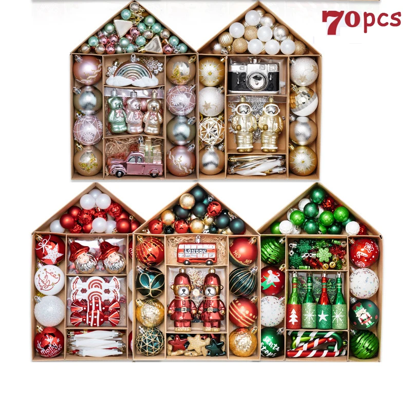 

70pcs Christmas Ornaments Set Christmas Tree Hanging Balls Bauble Pendants Xmas Decor For Noel New Year Gift Christmas Decor