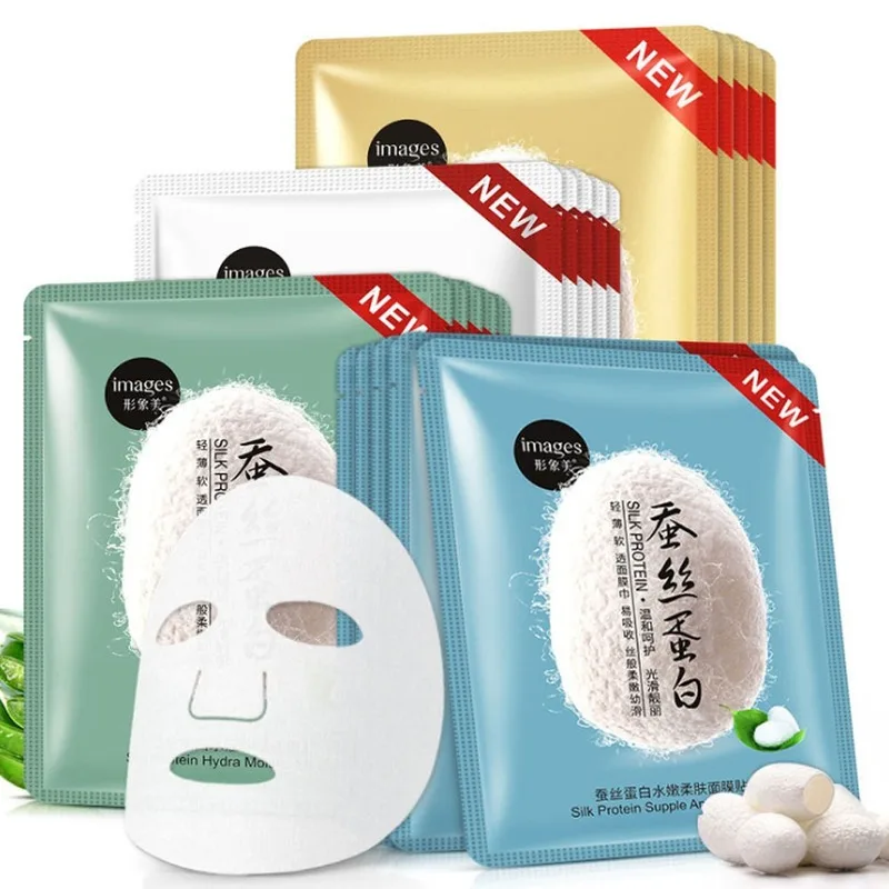 Изображения шелковые протеиновые эссенции маски для лица питают увлажнение