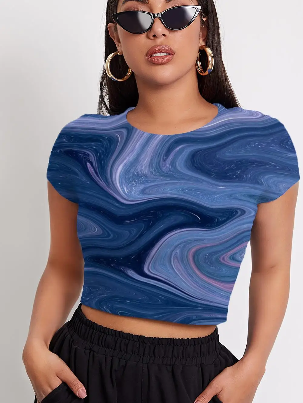 

Футболка женская с 3D-принтом головокружения, модная рубашка с психоделическим абстрактным принтом пупка, с коротким рукавом в стиле панк-ро...