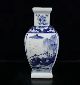 China Blue and white ceramic four square vase crafts statue