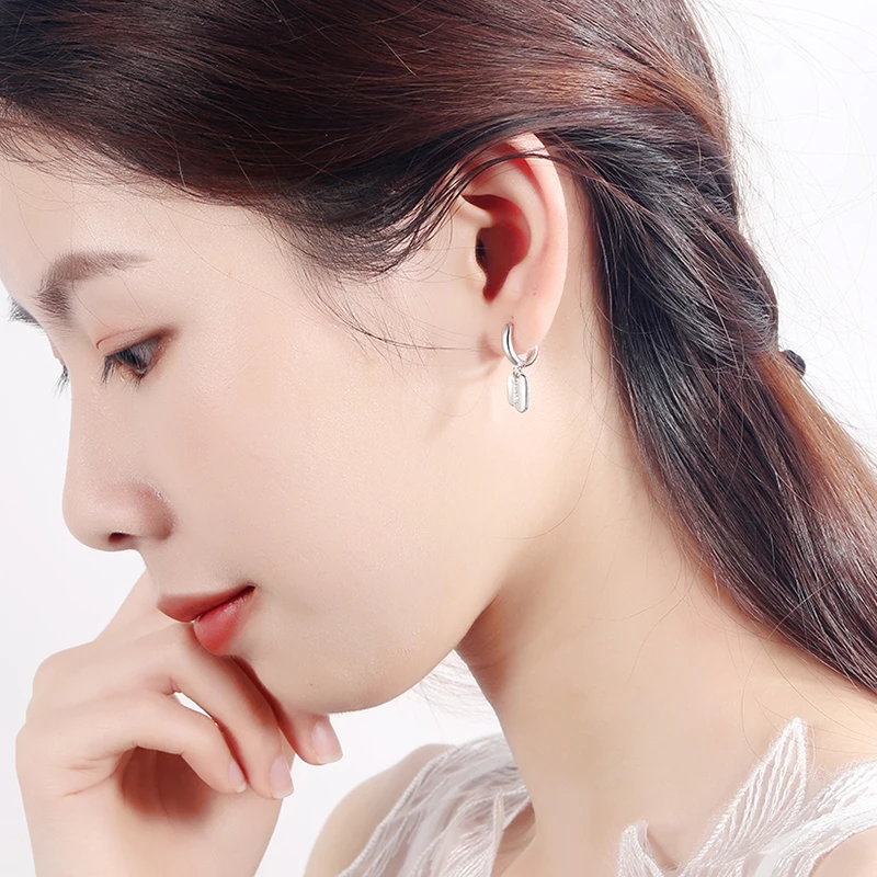 

JYouHF Fashion Simple Asymmetric Short Earrings for Women Female Delicate Square Letter "Lucky" Drop Earrings Birthday Jewelry