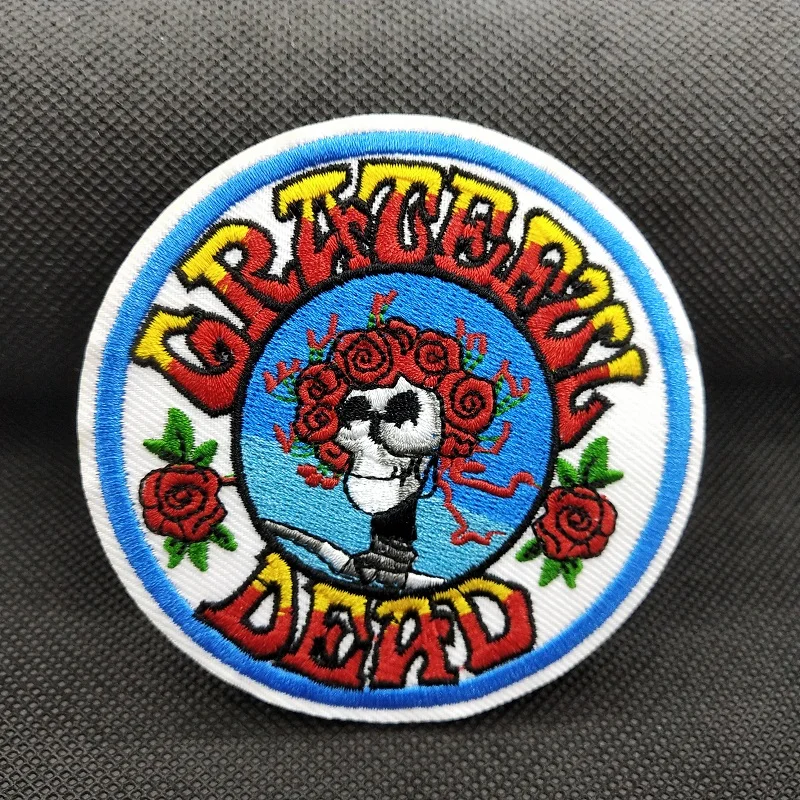 Grateful Dead Size:8.85x8.85cm Hippie Skeleton Round Fabric Decor Patch Diy Clothing Iron on Badge for Men Boys