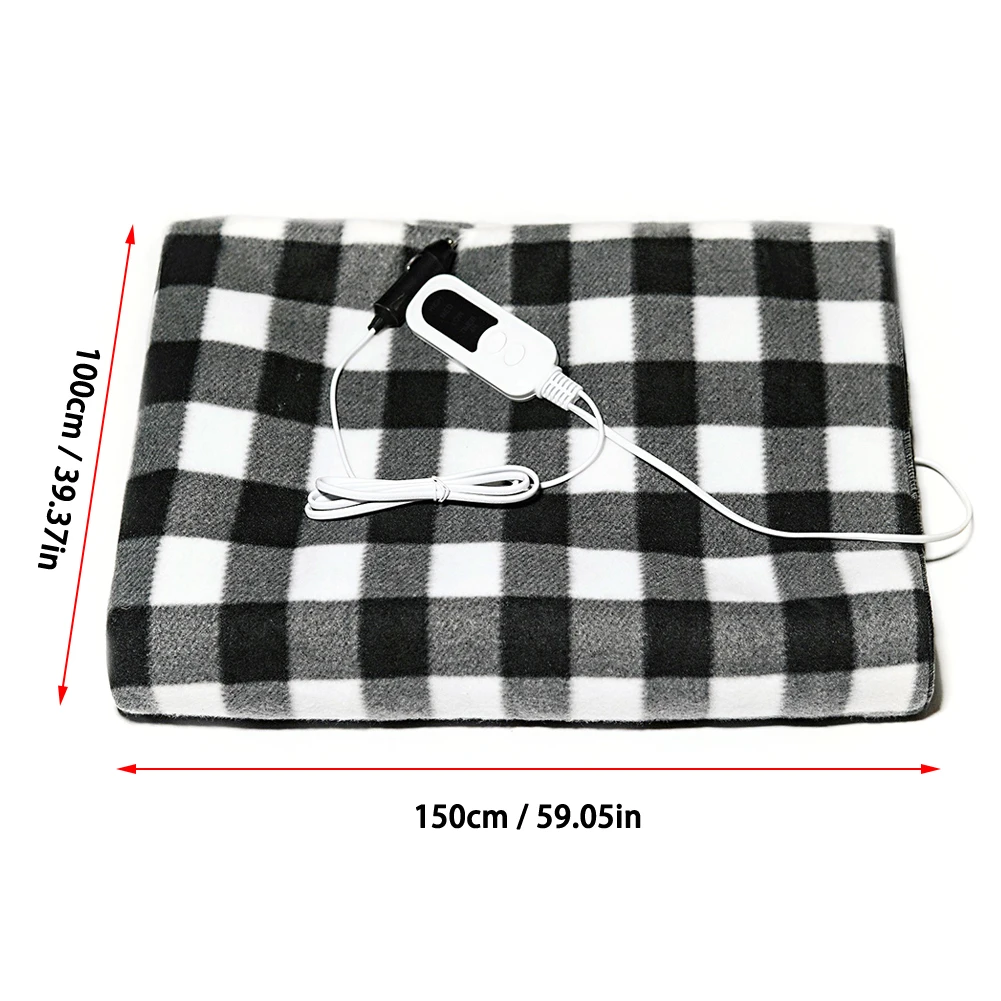 

150*100cm Lightweight And Warm Car Heating Blanket 12V Electric Outdoor Travelling Blanket Plush Can Be Timed Easy To Fold