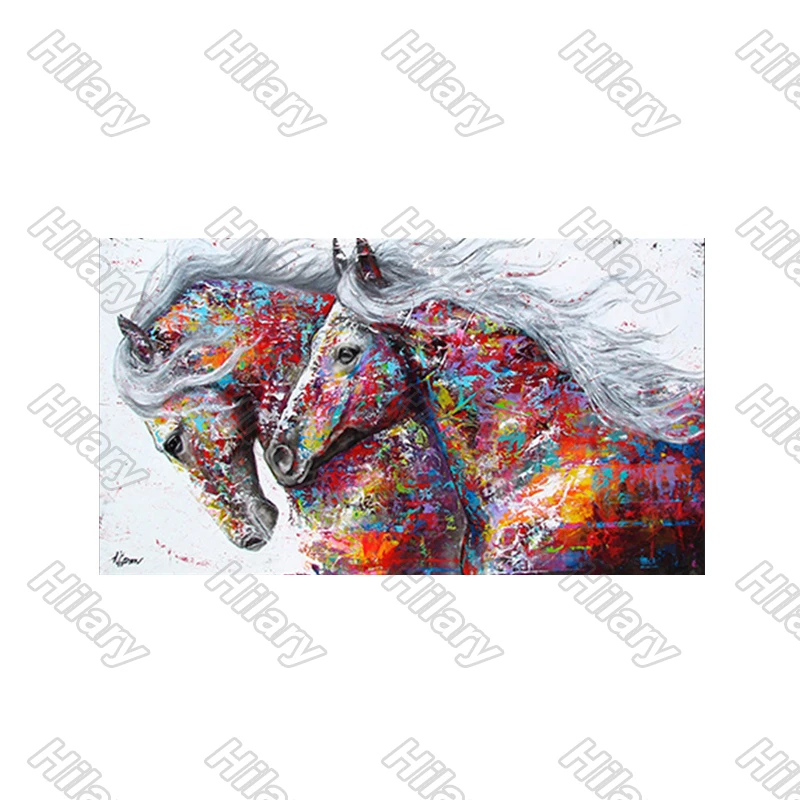 

Poster Two Colorful Horses Animal Abstract Canvas Painting Wall Art Home Decoration for Living Room and Bedroom Frameless