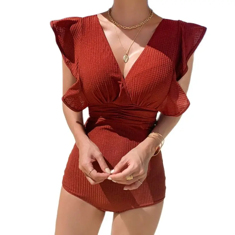 

2021 Women's Korean-Style Ins One-Piece Swimming Suit Solid Color Sexy Skinny Push-up Bikini