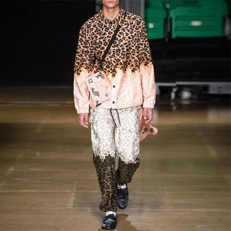 

Мужской повседневный костюм из двух предметов, свитер и брюки с леопардовым принтом и длинным рукавом, осень 2021