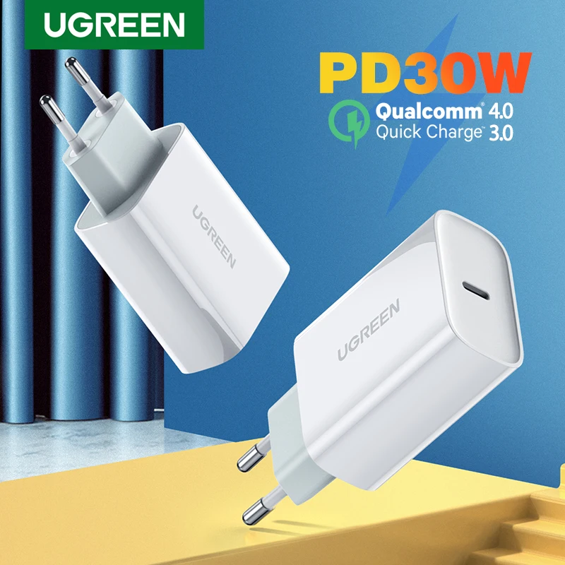 Зарядное устройство UGREEN 30 Вт PD для iPhone 12 X Xs 8 Macbook USB Type C быстрое зарядное телефона