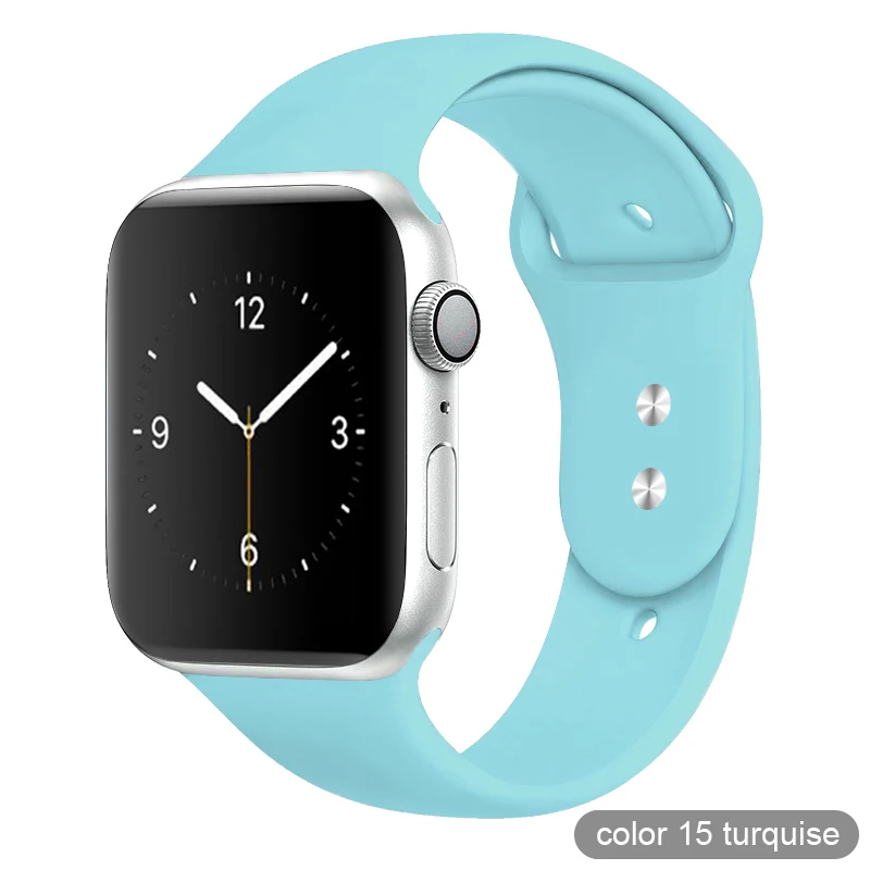 Цветной мягкий силиконовый спортивный ремешок для Apple Watch серии 1 2 3 4 5 38 мм 42 мм резиновый ремешок для часов 40 мм 44 мм iWatch 4/5 - Цвет ремешка: 15 Turquise