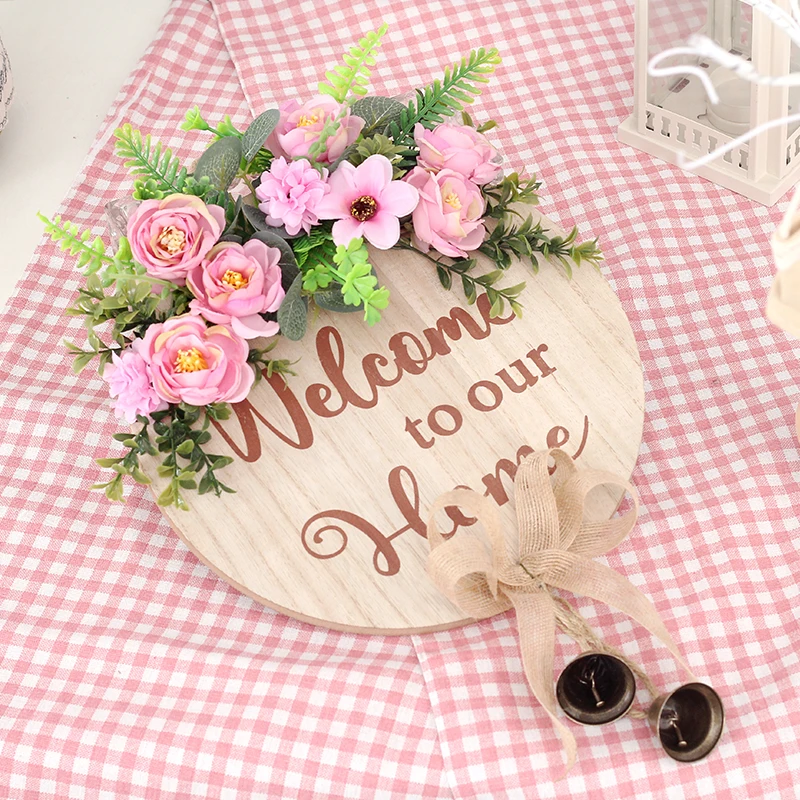 

Creativity Home Decor Artificial Rose Flower Mix Plants Wooden Letter Listing Wreath Wall Hanging Living Room Welcome Garland
