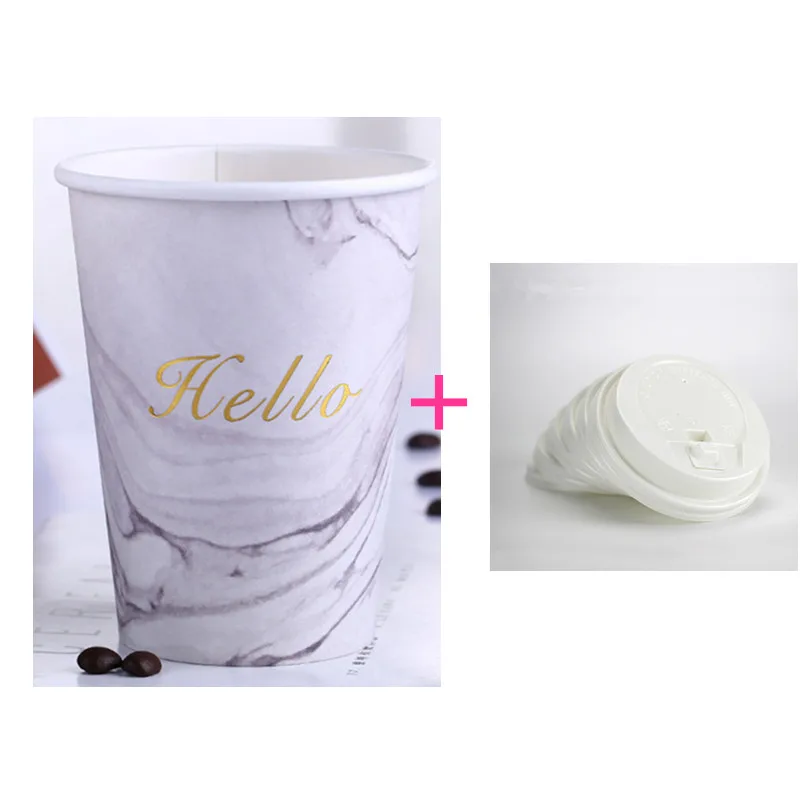 cup and lid 50 шт плотные вечерние одноразовые кофейные чашки 8 унций/12 унций/16 унций креативные молочный чай соевый холодный горячий напиток на вынос бумажные стаканчики с крышкой - Цвет: cup and lid