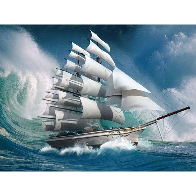 

5D DIY Diamond Painting Sailboat Diamond Embroidery Stormy Waves Sea Full Drill Round Mosaic Cross Stitch Home Decor G29