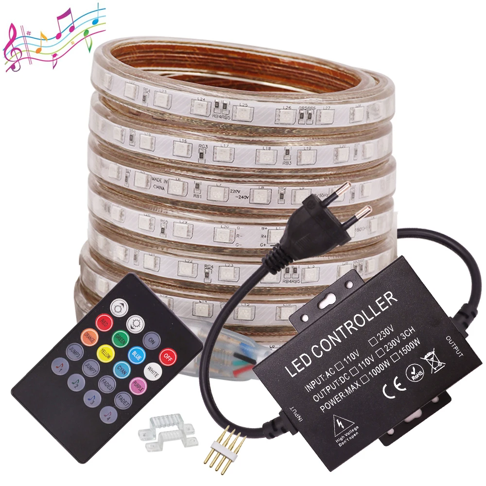 

220 В 110 В Светодиодная лента RGB 5050 музыка Bluetooth приложение пульт дистанционного управления 60 Светодиодный одов/м водонепроницаемый гибкий светодиодный ленточный Декор для дома